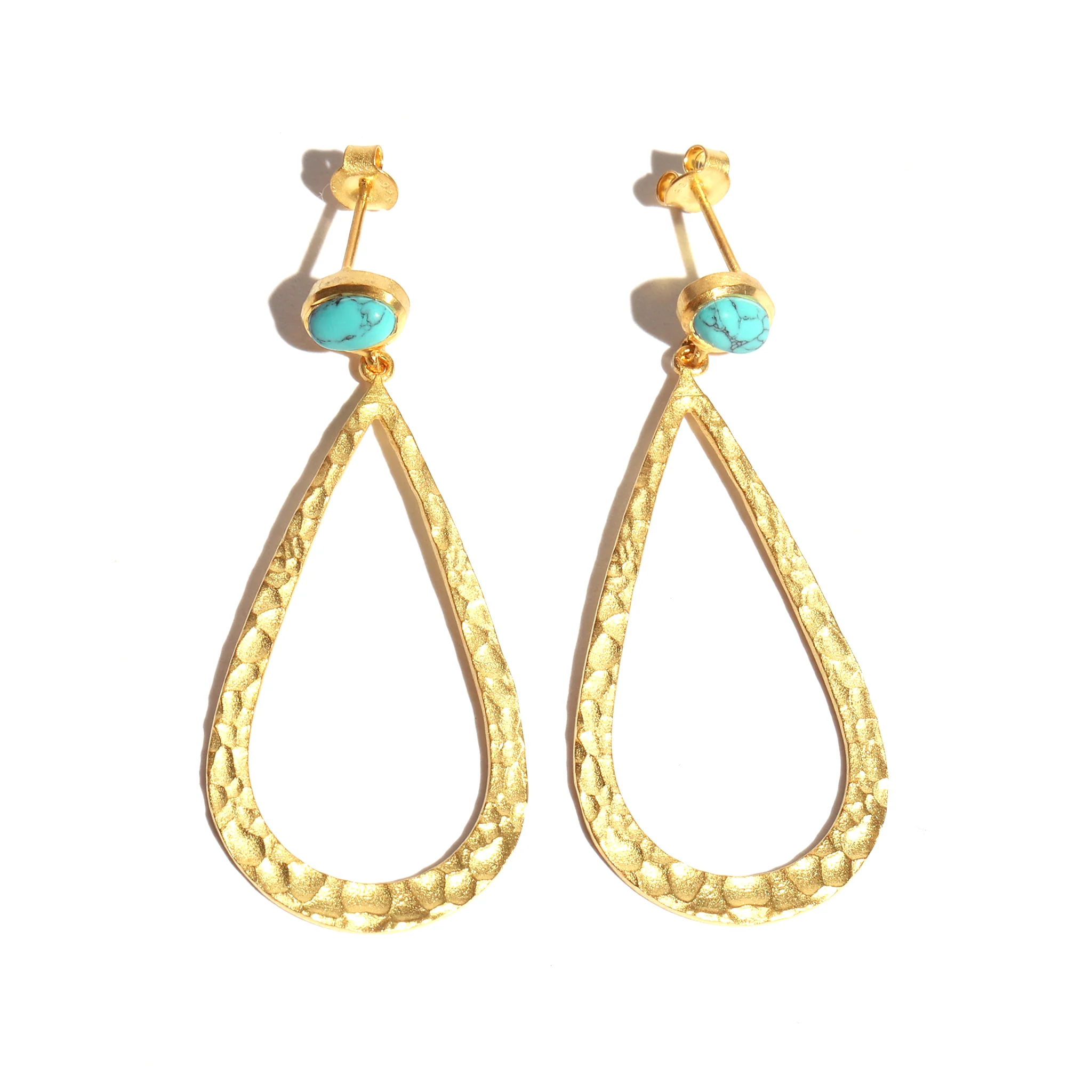 Textured Gold & Turquoise Drop Earrings