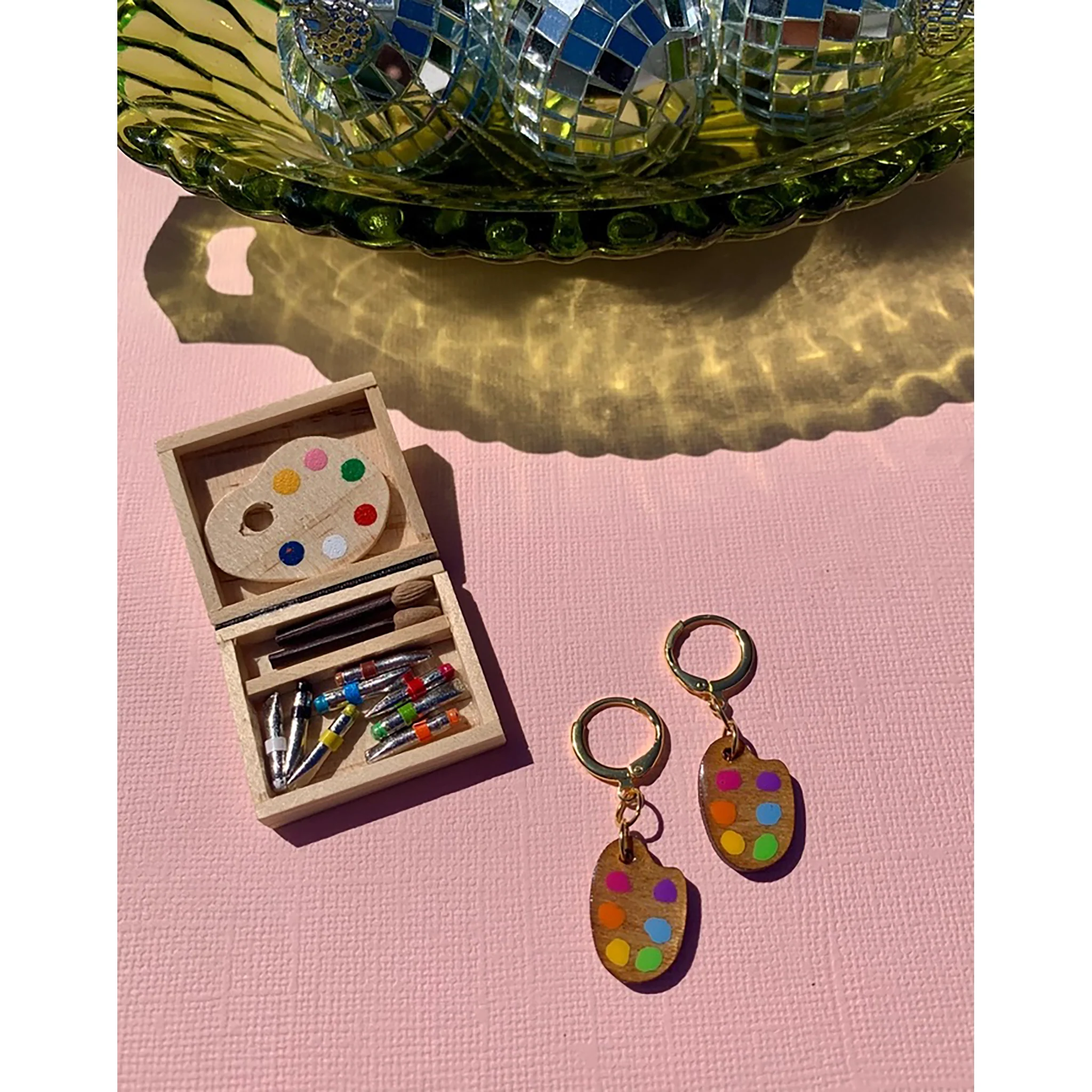 Mini Wooden Paint Palette Earrings - Image 2