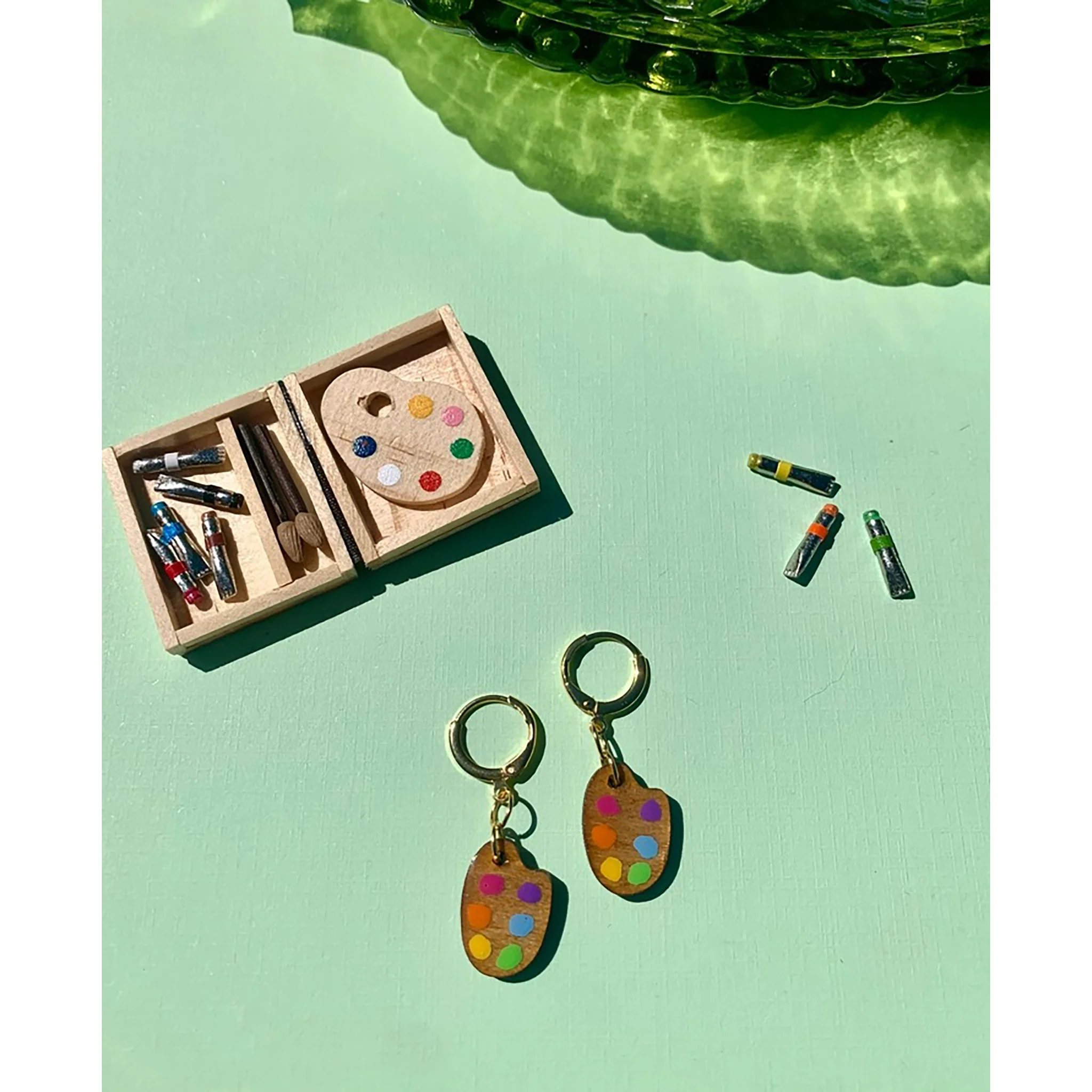 Mini Wooden Paint Palette Earrings - Image 3