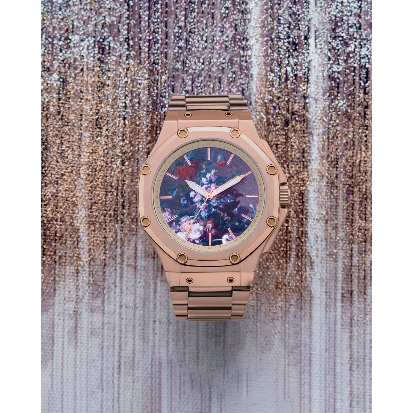 Van Huysum Vase of Flowers Watch with Rose Gold Band - Image 2