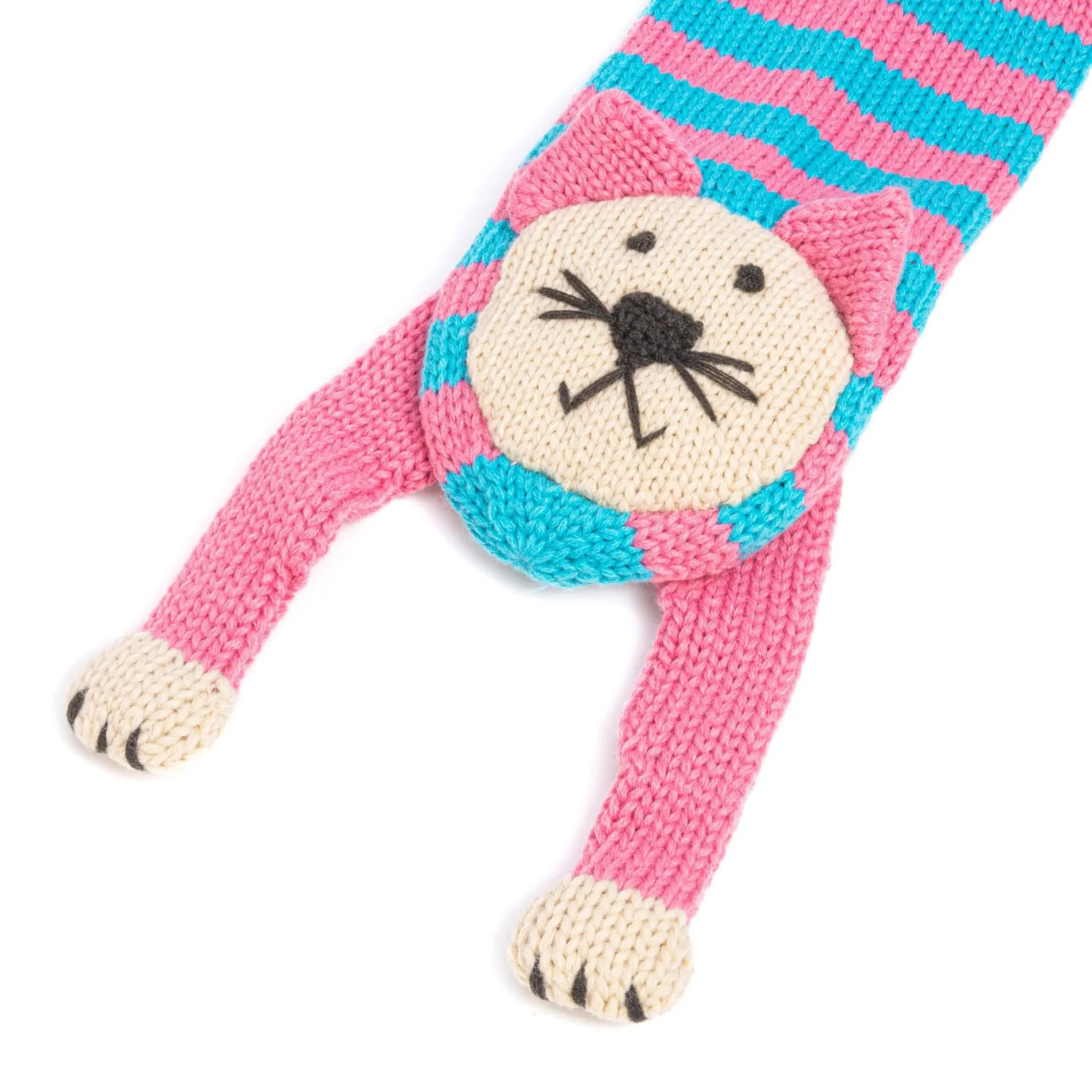 Knitted Cat Scarf - Pink & Blue - Image 2