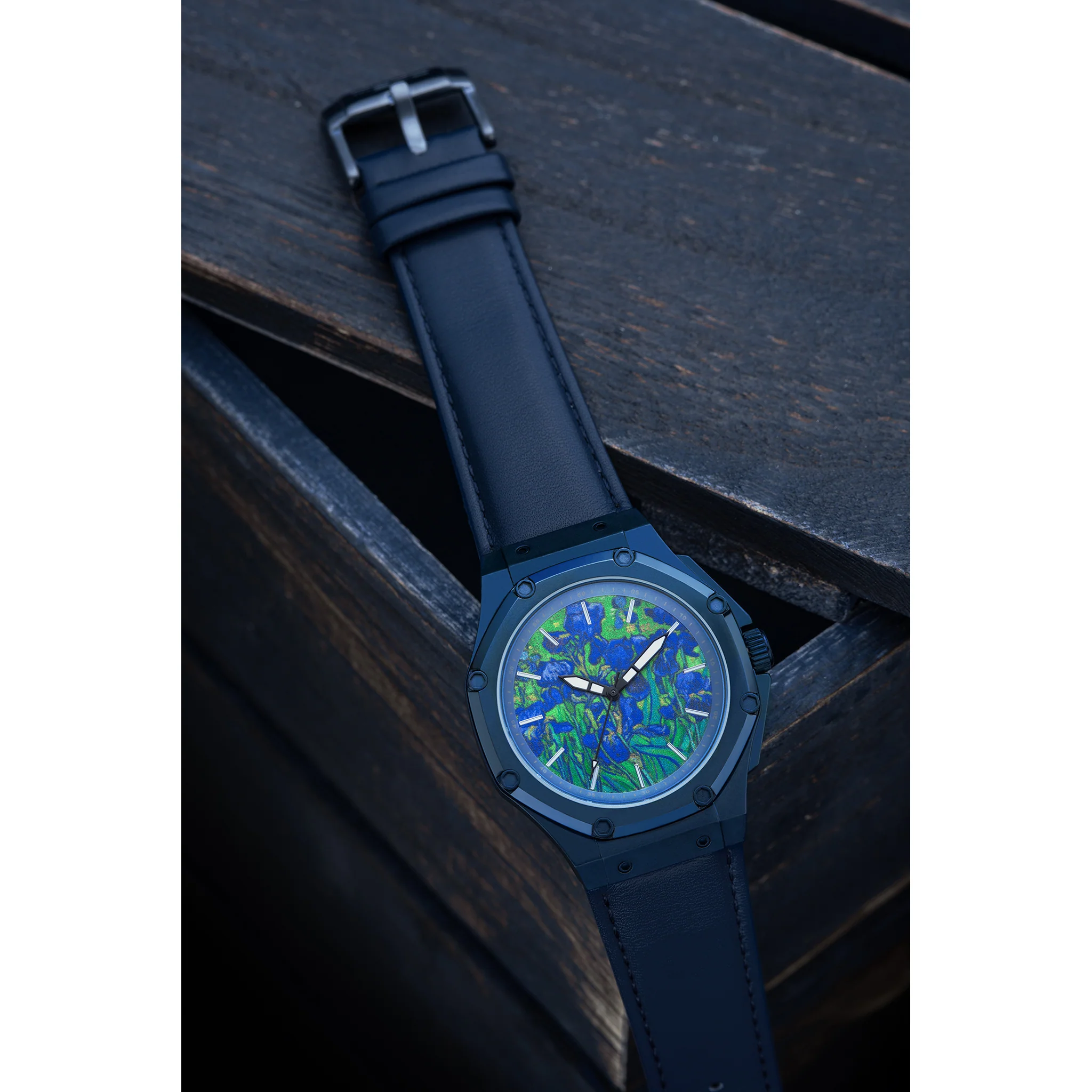 Van Gogh Irises Watch with Leather Band - Image 3