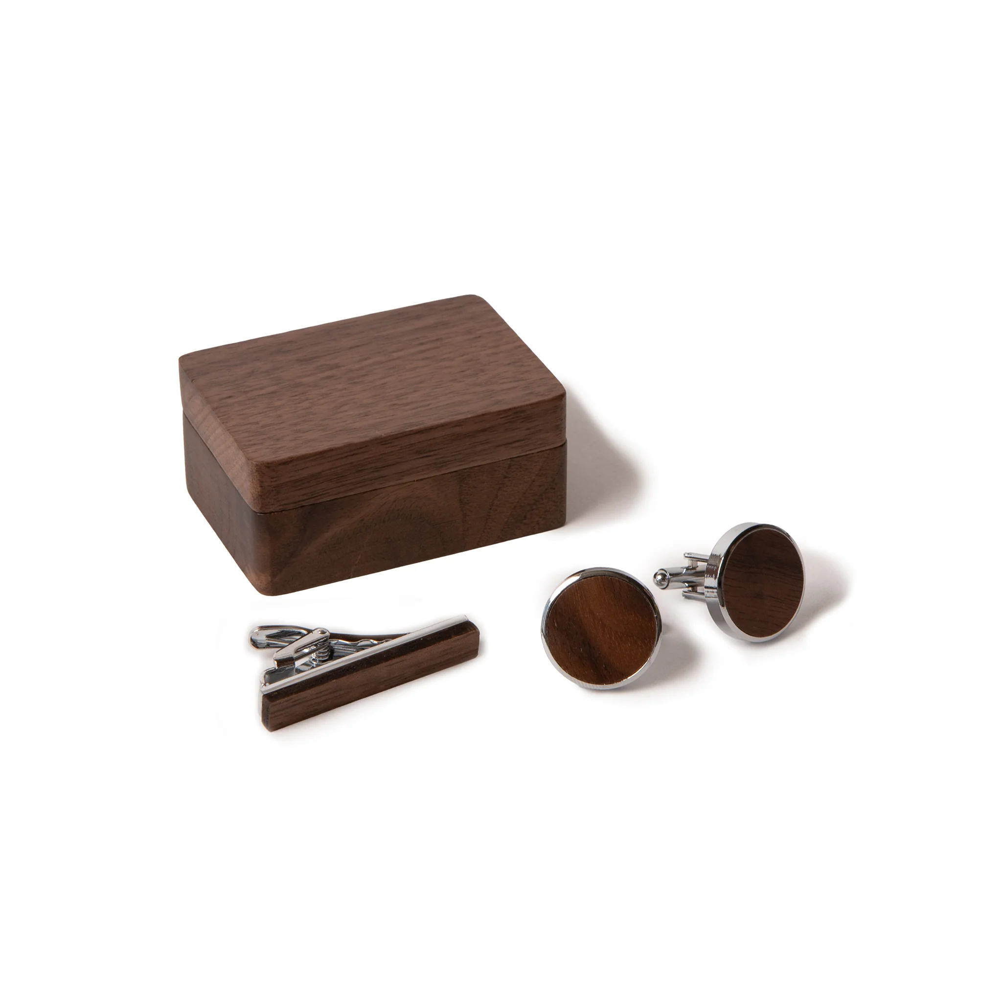 Wooden Cuff Links & Tie Clip Set